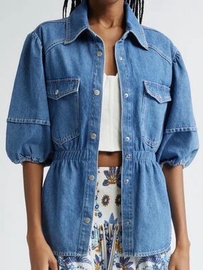 Farm Rio Puff Sleeve Denim Shirt size small in great condition!